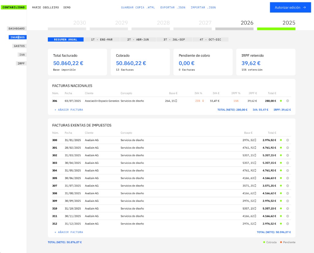 Incomes page screenshot