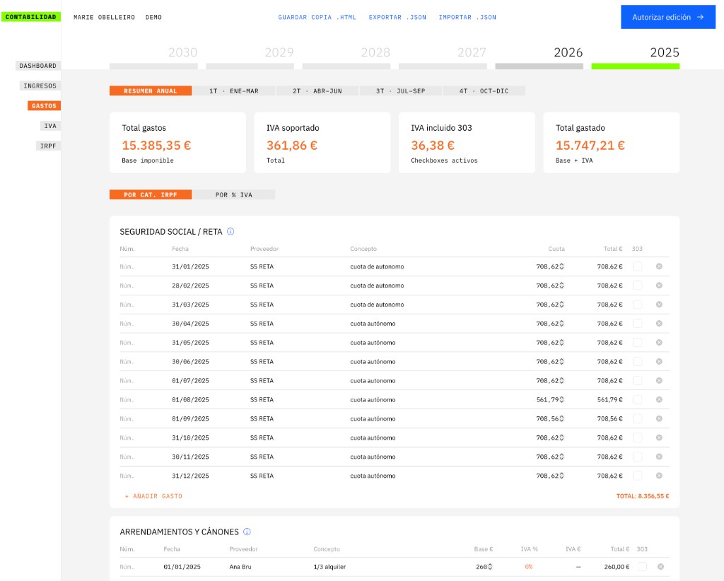 Expenses page screenshot